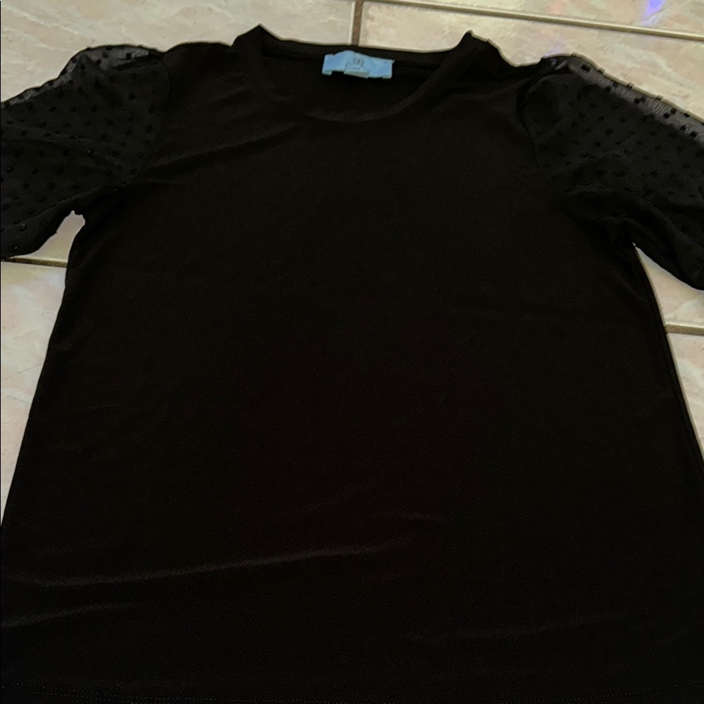 Black Dot Mesh Sleeve Top
